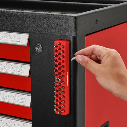 Mayouko 1/4" Magnetic Hex Bit Holder Rack Organizer, 43 Holes, 1/4-Inch Drill Bit Holder, Red, 2 Racks, Magnetic Bit Holder with Magnet Base for Screwdriver Bits - color: Red-2packs