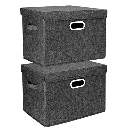 TYEERS Large Storage Bins with Lids, Collapsible, Washable, Fabric Storage Boxes for Organizing, 17.3x11.8x11.4 inches, 2 Pack, Black - color: Black, size: 2-Pack Large