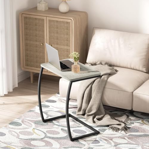 SRIWATANA Side Table, End Table, Vintage C-Shaped Couch Table for Sofa Laptop Coffee Snack, Light Grey - color: Light Grey