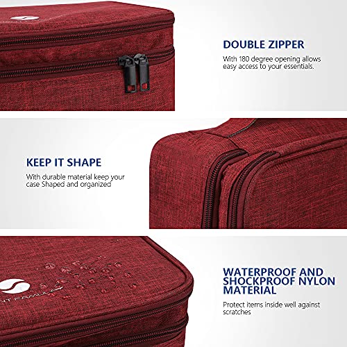 ORIENT FAMULAY Travel Electronics Organizer, Waterproof Cable Organizer Bag for Electronic Accessories Double Layer Large Shockproof Cable Storage Bag for Cord, Power Bank, Tablet(Up to iPad 11 inch) - Wine Red - color: Wine Red