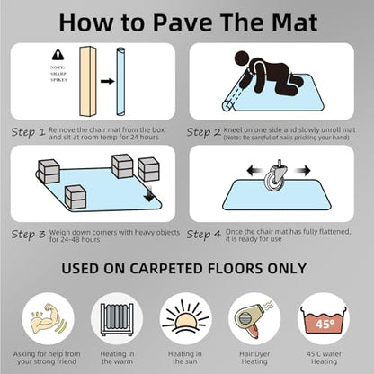 Chair Mat for Carpet Floors: 48" x 60" Computer Desk Floor Mat - PVC Plastic Rug Carpet Protector Mats for Gaming Chair Under Desk Pad for Rolling Chair - size: 48" x 60"