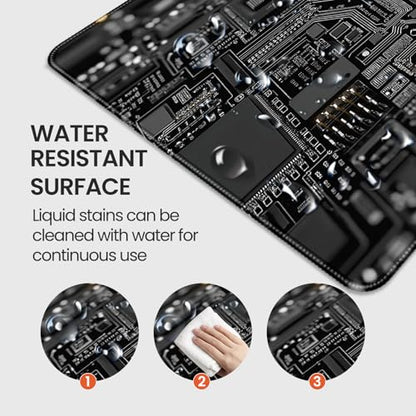 Large Gaming Mouse Pad, Circuit Board Design, Tech-Style Desk Mat, Extended Size 35.4 x 15.7 inches, Non-Slip Base, Microfiber Surface, Waterproof, Suitable for Gaming and Office Use. - color: Circuit Board Pattern
