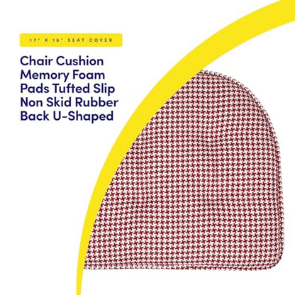 Sweet Home Collection Chair Cushion Memory Foam Pads Tufted Slip Non Skid Rubber Back U-Shaped 17" x 16" Seat Cover, 4 Count (Pack of 1), Houndsooth Red - color: Houndsooth Red, size: 4 Pack, style: Foam Pads