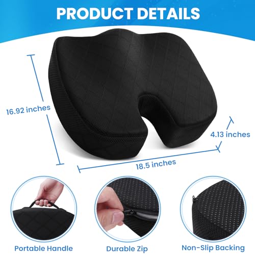 TushGuard Seat Cushion - Cushion for Office Chair, Car Seat, Airplane, Bleacher - Sciatica & Coccyx Pain Relief Desk Chair Cushion for Long Sitting Office Workers, Car Drivers(Black, XX-Large) - color: Black, size: XX-Large