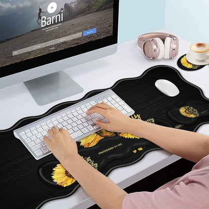 Bxgolkgd Desk Mat Set,Mouse Pad with Keyboard Wrist Rest & Mouse Wrist Rest,Wave-Shaped Design,Non-Slip Rubber Base,Ergonomic Desk Mat for Home,Office,Gaming,Quote Bible Verse Proverbs 31:25 - color: Quote Bible Verse Proverbs 31:25