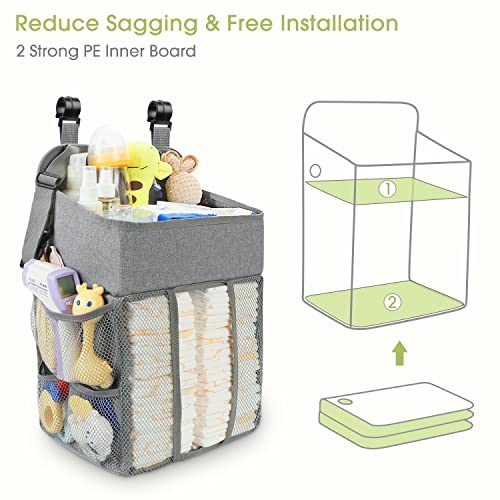 Maliton Changing Table Diaper Organizer - Baby Hanging Diaper Stacker Nursery Caddy Organizer for Cribs Playard Baby Essentials Storage (Gray) - color: Grey