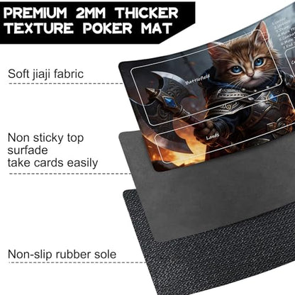 for MTG Playmat 24 x 14 Inches Samurai Cat Magic Play Mat Card Game Mat for Magic The Gathering TCG PTCG Playmat with Free Storage Bags Non-Slip Backing and Stitched Edge - color: Samurai Cat With Zones