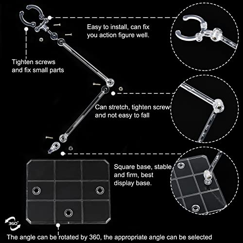 FINGERINSPIRE 8 Pcs Action Figure Stand Assembly Action Figure Display Holder Base Doll Model Support Stand for 6 inch Action Figures or Effects Clear 1/144 HG/RG Figure Model Toy