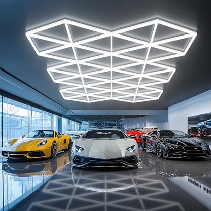 Triangle LED Garage Light - 71 Pack Hexagonal Lights, 710W 78100LM Super Bright Garage Ceiling Lights, Larger Size Honeycomb Light for Warehouse Workshop Gym Basement Car Care Wash Room - size: Triangle