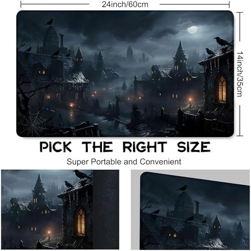 Playmat for MTG Fantasy Castle Magic Play Mat 24x14 Inch Card Game Mat for Magic The Gathering TCG PTCG Playmat with Free Storage Bags Non-Slip Backing and Stitched Edge - color: Fantasy Castle No With Zones