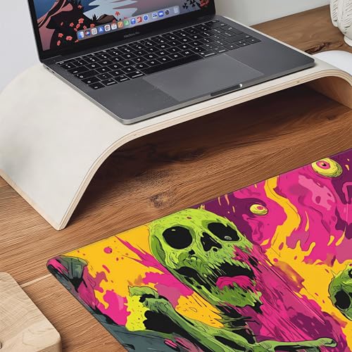 Zombie Skull Gaming Mouse Pad, Rubber, Vibrant Purple, Green and Black Design, 35.4 x 15.7 Inches - color: Skeleton