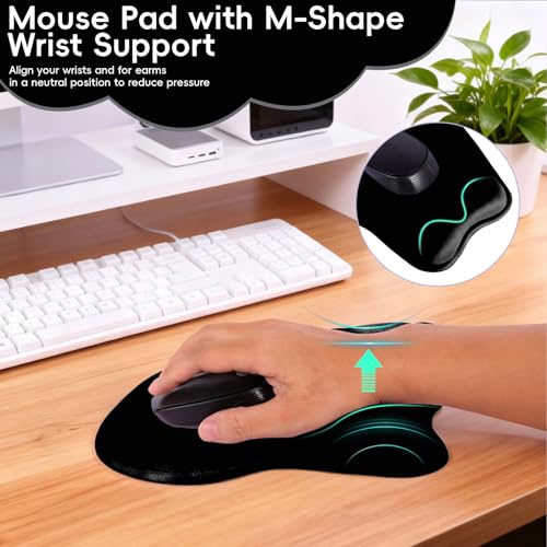 Mouse Pad with Wrist Rest Ergonomic Mouse Pad with Comfortable M-Shape Pain Relief Wrist Support Non-Slip PU Base Mousepad for Laptop, Office & Home (Black) - color: Black