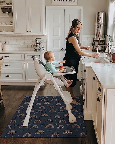 Blissful Diary Baby Splat Mat for Under High Chair, 50.4 x 50.4 Inch Wipeable Splash Mat, Waterproof and Washable, Anti-Slip Floor Protector, Retro Rainbow - color: Retro Rainbow