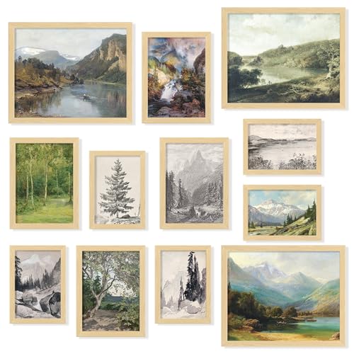 97 Decor Vintage Wall Decor - Rustic Wall Art, Rustic Gallery Wall Print, Vintage Art Prints, French Country Nature Landscape Painting, Moody Vintage Poster Picture for Bedroom (UNFRAMED) - color: Rustic