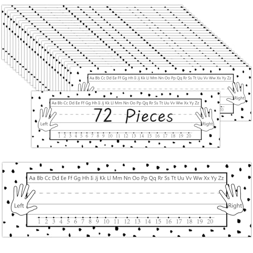 QOUBAI 72 Pcs Black Painted Dots Name Plates for Classroom Desks Decor Student Desk Name Tags with Alphabet Number Self Adhesive Black White Nameplates for Kindergarten Classroom Home School Supplies - style: Black Painted Dots