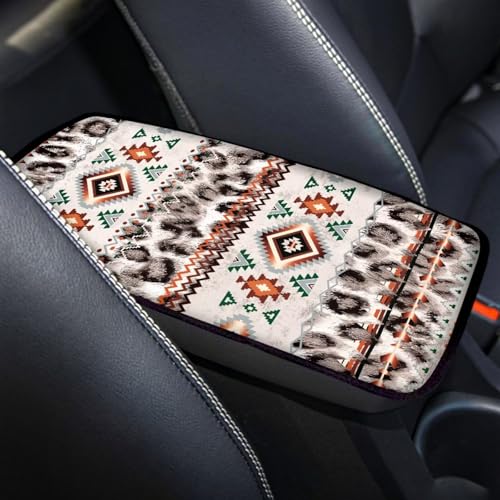 Wanyint Car Center Console Cover Anti-Slip Auto Armrest Cushion Cover Seat Box Pad Universal Fit for Most Vehicles, Aztec Leopard Print Beige - color: Aztec Leopard Print Beige