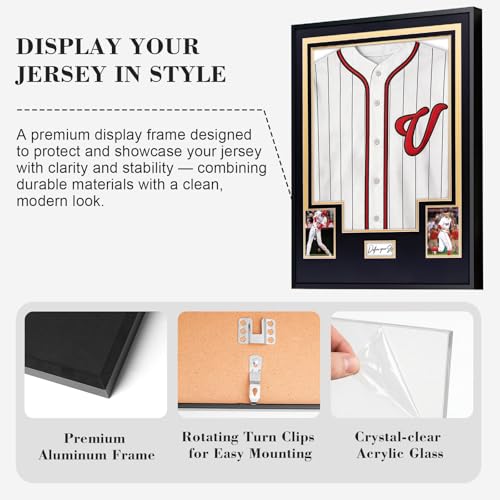 Aluminum Jersey Display Frame Case Large Shadow Box Jersey Frame with Photo Slots 98% UV Protection Clear Acrylic for Football, Hockey, Basketball, Baseball Shirt Ideal Gift for Sports Fans - color: Jersey Frame 10