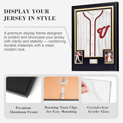 Aluminum Jersey Display Frame Case Large Shadow Box Jersey Frame with Photo Slots 98% UV Protection Clear Acrylic for Football, Hockey, Basketball, Baseball Shirt Ideal Gift for Sports Fans - color: Jersey Frame 10