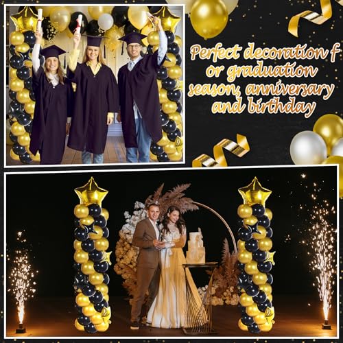 Gejoy 110 Pcs Black Gold Balloons Column Stand Kit Adjustable Tower Stand from 1.4 to 6.6 ft with Bases for Back to School Wedding Birthday Baby Shower Party - color: Black Gold