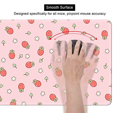 Pink Cute Desk Mat, Strawberries Mouse Pad XL, Aesthetic Hearts Desk Pad, Pastel Kawaii Deskmat, Laptop Office Gaming Computer Home Mice Mat Mousepad Stylish Office Gift, 31.5 X 11.8 Inch - color: Pastel Strawberry