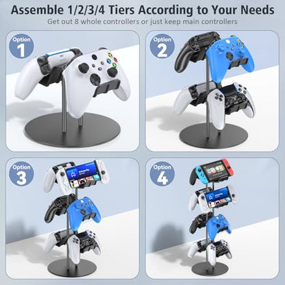 Kytok Controller Stand 4 Tiers with Cable Organizer for Desk, Universal Headphone Stand Compatible with Xbox PS5 PS4 Console Nintendo Switch, Headset Holder & Desk Mounts for 8 Packs Controller - size: 4 tiers+black