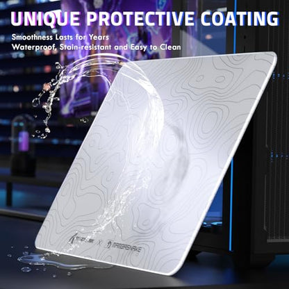 ATTACK SHARK CM05SE Glass Gaming Mouse Pad for FPS & Esports, Nano-Etched Tempered Glass Surface,Ultra-Smooth Low Friction Hard Mousepad,Waterproof Large Desk Mouse Mat for PC Setup,White Contour - color: White Contour
