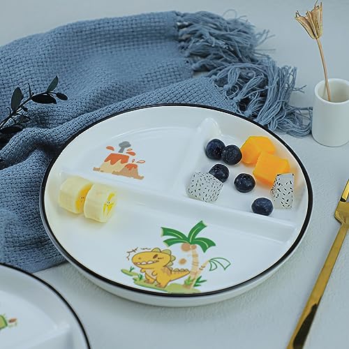 SOCOSY Dinosaur Ceramic Divided Dish, 8 Inch, Yellow - color: Yellow Dinosaur