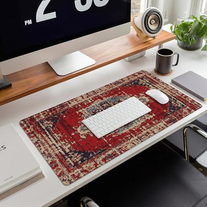 Desk Mat,Boho Carpet Style Large Gaming Mouse Pad for Desk XXL,Bohemian Rug Desk Pad,Extended Big Computer Keyboard Mouse Pad with Non-Slip Base and Stitched Edges 35.4"x15.7" - color: Boho Carpet Style-2, size: XXL-35.4"x15.7"