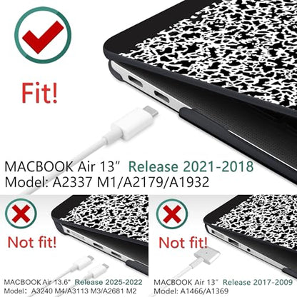DONGKE Compatible with MacBook Air 13 inch Case 2021 2020 2019 2018 Release A2337 M1 A2179 A1932 with Retina Display & Touch ID, Plastic Hard Shell & Keyboard Cover - Composition Book - color: Composition Book