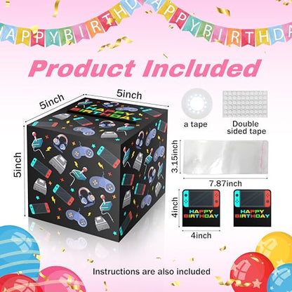 ISOVF Money Box for Cash Gift Birthday, Money Pull Box for Cash Gift DIY Set, Surprise Video Game Money Box Gifts for Gamer Lover, Gaming Birthday Party Decor-A02