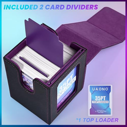 UAONO Card Deck Box for MTG Commander, Independent Commander Display, Fits 100 Double-Sleeved Cards, Magnetic Deck Case for Magic the Gathering TCG, 2 Dividers & 1 Top Loader (Black/Purple) - color: A-Black&Purple