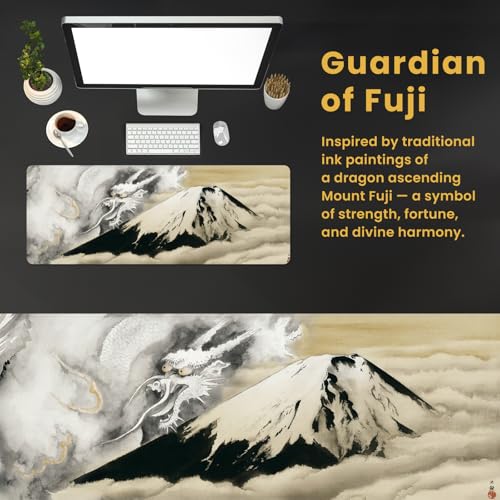BELLEMOND Japanese Art Desk Mat | Large 31.5x11.8in Anime Mouse Pad for Keyboard & Mouse | Non-Slip Base, Water-Repellent | Original Japanese Design | Guardian of Fuji - color: Guardian of Fuji