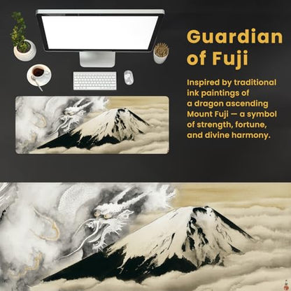BELLEMOND Japanese Art Desk Mat | Large 31.5x11.8in Anime Mouse Pad for Keyboard & Mouse | Non-Slip Base, Water-Repellent | Original Japanese Design | Guardian of Fuji - color: Guardian of Fuji