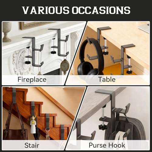 Desk Hook 6PCS, 2 in 1 Heavy Duty Purse Holder for Table, Bag Hook, No Drill Adjustable Headphone Backpack Hanger for Table & Desk