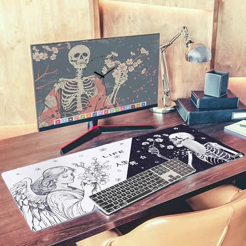 XXL Large Gaming Mouse Pad for Desk - Desk Mat for Keyboard and Mouse - PC Mouse Pad - Non-Slip Water Resist Rubber Base, Stitched Edges - 35.4x15.7 in - 90x40 cm (Life&Death, XX-Large) - color: Life&Death, size: 35.4L x 15.7W inches