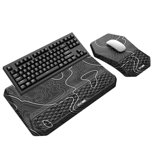 3-in-1 Ergonomic Keyboard Stand with Wrist Rest & Mouse Pad Set, Comfy Keyboard Riser Holder Soft Mousepad with Massage Design, Memory Foam and Non-Slip PU Base for Pain Relief, Topographic - color: Black Topographic