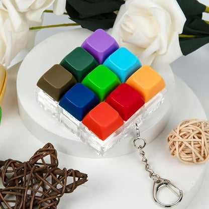 Keyboard Fidget Toy, Keyboard Keychain Fidget Toys, 9-in-1 Clicker Fidget Toy, Stress Relief Desk Decompression Button, Anxiety Relief Valentine's Day Gifts (9 Color-Bright) - color: 9 Color-bright