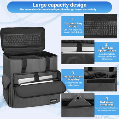 AKOZLIN PC Travel Case Desktop Carrying Case PC Bag Padded Nylon Carry Tote Bag for Transporting Computer Tower PC Chassis Keyboard Mouse Accessories Grey - color: Grey