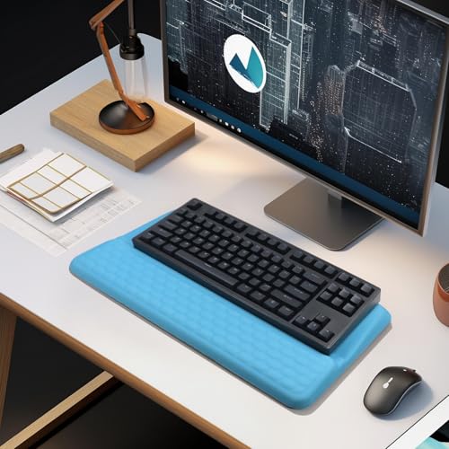 Computer Keyboard Stand Pad with Wrist Rest, Ergonomic Comfy Tilted Keyboard Stand Riser Holder Pad for Office Home (Blue) - color: Blue