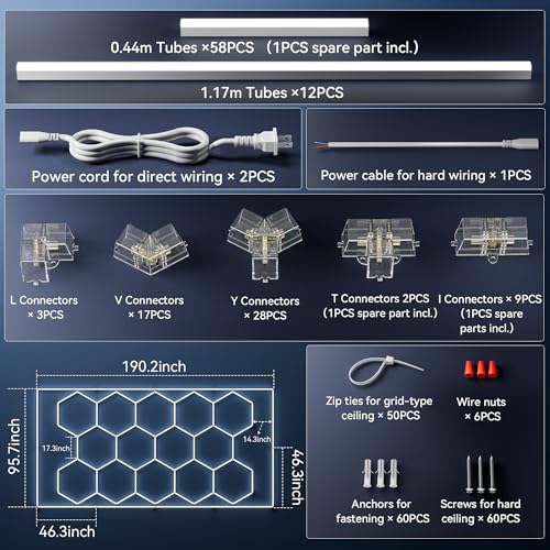 MODERN Hexagon Garage Light: Higher Brightness 720W 86400 Lumens Hexagon Led Garage Light with Rectangle Frame 6500K for Garage, Basement, Warehouse, Auto Beauty Shop, Car Detailing Shop etc. … - size: 14 HEX with Border