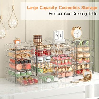 Makeup Drawer Storage Organizer with 24 Drawers, 4 Set Acrylic Office Desk Organization and Storage, Dustproof Drawer Organizer for Makeup, Office, Countertop, Jewelry, Pen, Desktop, Bathroom, Bedroom - size: 24 Drawers