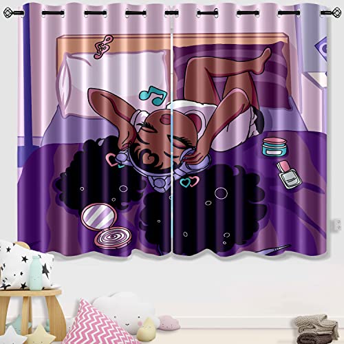 Black Girl Window Curtain, African American Black Girl Blackout Curtain for Bedroom Rod Pocket Purple Girls Curtain for Living Room 82 in x 63 in - color: Multi 01, size: 41"W x 63"L (Pack of 2)