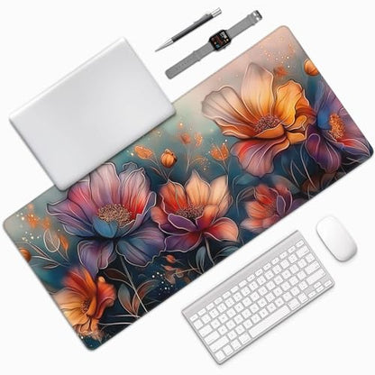 Extended Mouse Pad, Floral Design, Non-Slip Rubber Base, Rectangular Desk Mat for Gaming and Office, 35.4 x 15.7 Inches - color: Floral