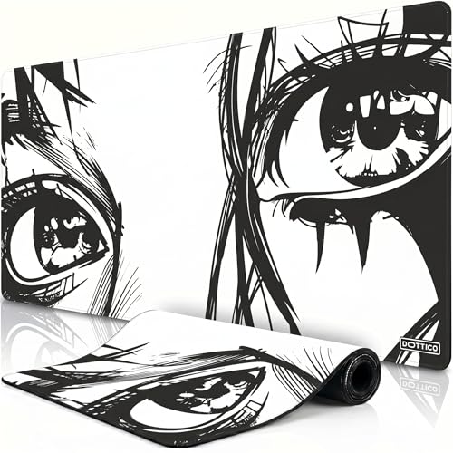XL Anime Mouse Pad, Black and White Manga Eyes Desk Mat 31.5x15.7 in – Large Aesthetic Gaming Desk Pad with Non-Slip Rubber Base, Stitched Edges & Waterproof Cloth Surface - color: Anime, size: 31.5L x 15.7W inches