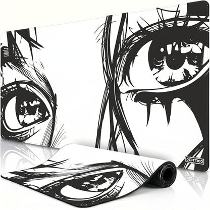 XL Anime Mouse Pad, Black and White Manga Eyes Desk Mat 31.5x15.7 in – Large Aesthetic Gaming Desk Pad with Non-Slip Rubber Base, Stitched Edges & Waterproof Cloth Surface - color: Anime, size: 31.5L x 15.7W inches