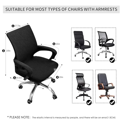 Black Office Chair Cover with Armrest Cover 18Inch Wide Stretch Jacquard Small Desk Computer Chair Covers with Long Zipper Arm Slipcovers Washable - color: Jacquard T-black, size: Small