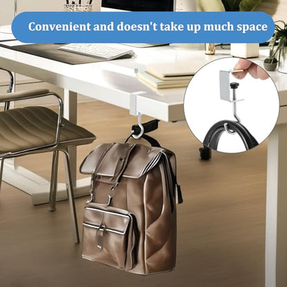cobee Clamp-On Under Desk Hooks, Desk Mount Hanging Bag Holder Metal Hook Adjustable Headphones Clamp Organizer Portable Purse Hanger Clip Reduce Desk Clutter Table Desk Under Counter (8 Pcs, Silver) - color: 8 Pcs, Silver