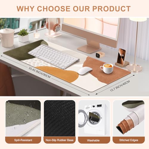 HAOCOO Boho Desk Mat, Computer Desk Pad, Large Mouse Pad for Desk, XXL Gaming Mousepad Cute for Desktop with Non-Slip Base, Waterproof Laptop Keyboard Mat for Office Home, Brown Beige - color: Boho Beige Cream Tan