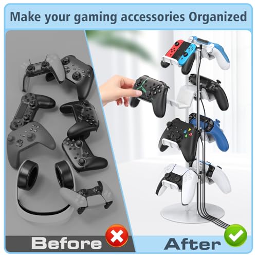 Kytok Gamer Gifts, Headset Stand 4 Tiers with Cable Organizer, Controller Stand Compatible with PS5/Xbox/Nintendo Switch/PS Portal/PS4, Headset Holder & Controller Holder - size: 4 tiers+white