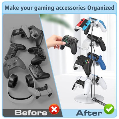 Kytok Gamer Gifts, Headset Stand 4 Tiers with Cable Organizer, Controller Stand Compatible with PS5/Xbox/Nintendo Switch/PS Portal/PS4, Headset Holder & Controller Holder - size: 4 tiers+white